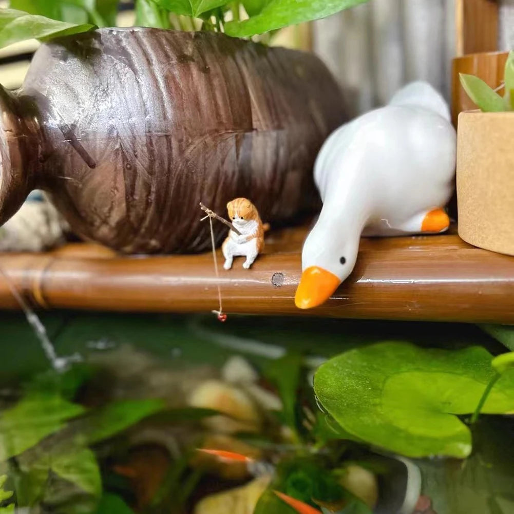 Estatuilla de pesca para gatos, escultura de gato sentado, adorno de resina, muebles decorativos para acuario, 1-5 piezas
