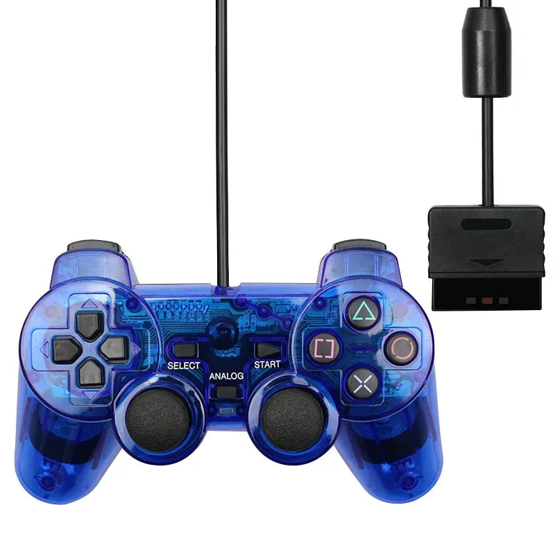 Controlador con cable de Color transparente para consola PS2/PS1, Joystick de vibración, Joypad para Sony Playstation2 mando