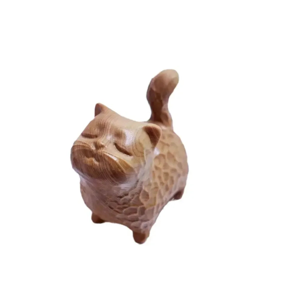 Estatua de gato de madera tallada a mano, modelo de gato, escultura de gato pequeño lindo, estatuilla de Animal creativa de dibujos animados, regalos para niños