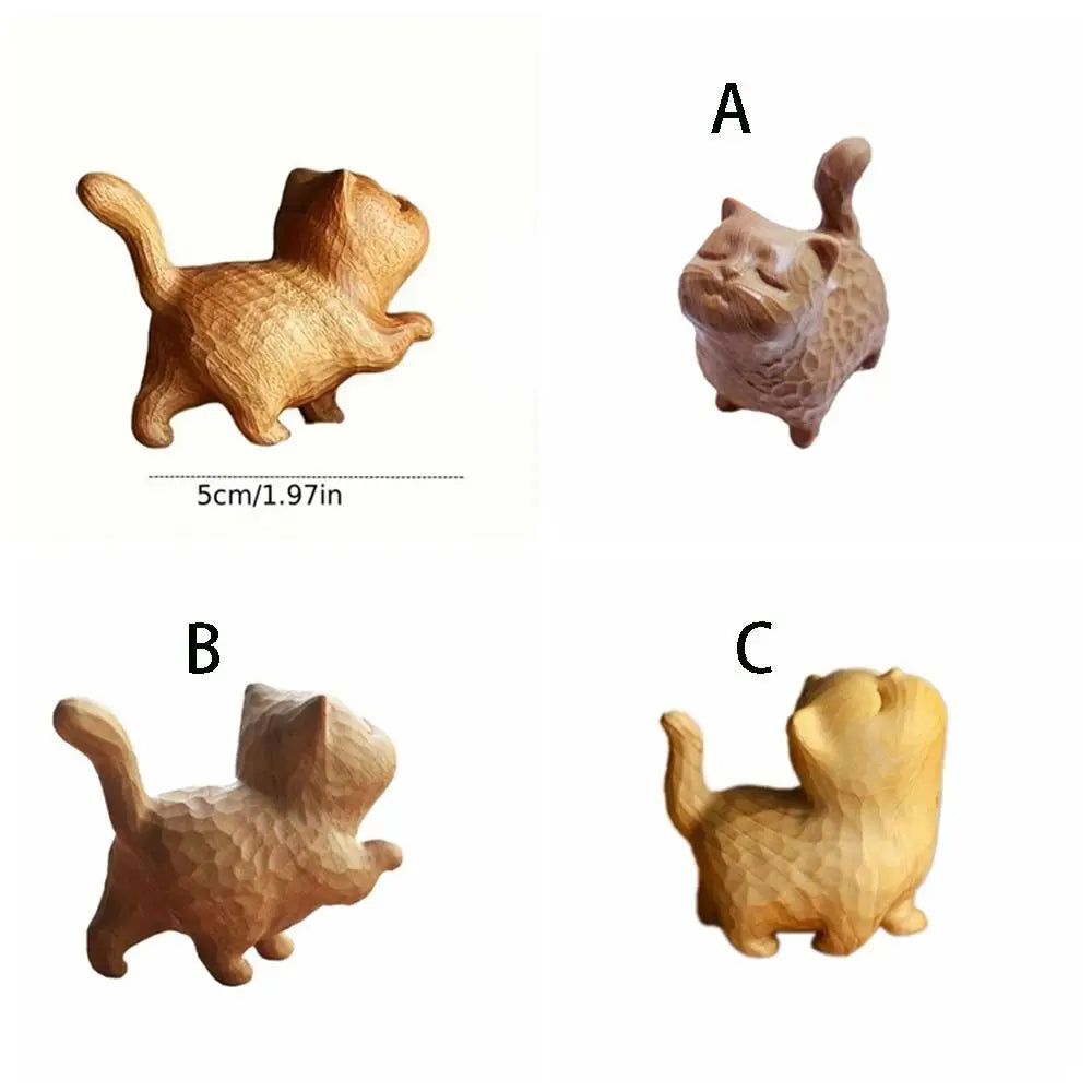 Estatua de gato de madera tallada a mano, modelo de gato, escultura de gato pequeño lindo, estatuilla de Animal creativa de dibujos animados, regalos para niños