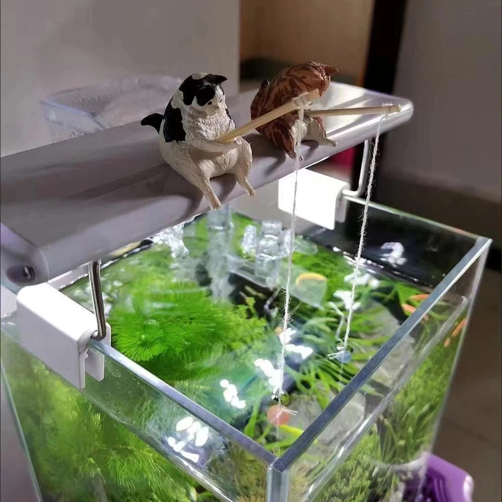 Estatuilla de pesca para gatos, escultura de gato sentado, adorno de resina, muebles decorativos para acuario, 1-5 piezas