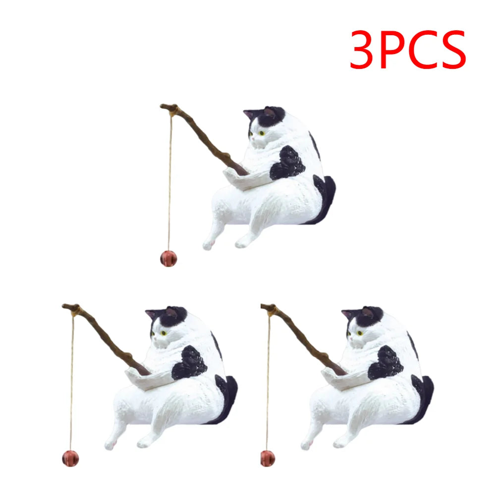 Estatuilla de pesca para gatos, escultura de gato sentado, adorno de resina, muebles decorativos para acuario, 1-5 piezas