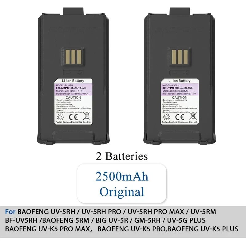 Baofeng UV-5RH Walklie Talkie batería 2500/3800/6800mah tipo C cargador USB UV-5G Plus UV-5RM GM-5RH AR-5RM baterías recargables