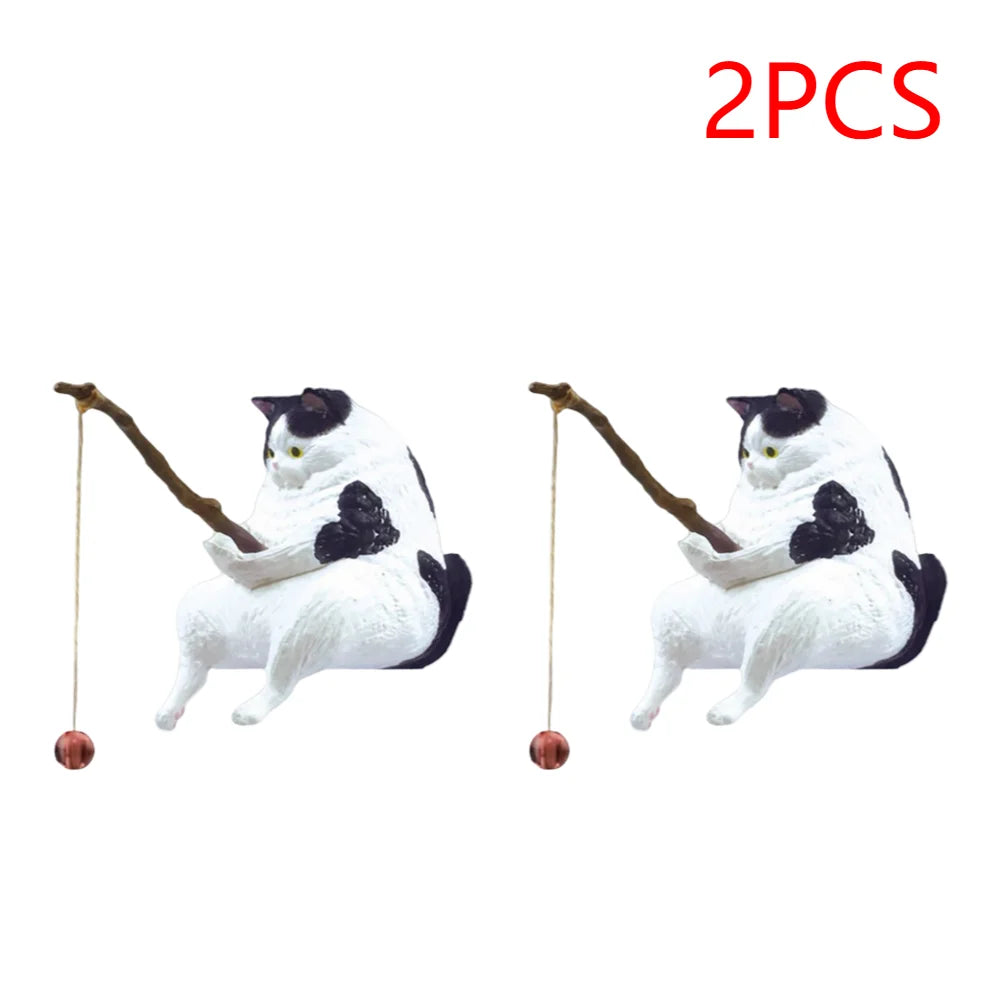 Estatuilla de pesca para gatos, escultura de gato sentado, adorno de resina, muebles decorativos para acuario, 1-5 piezas
