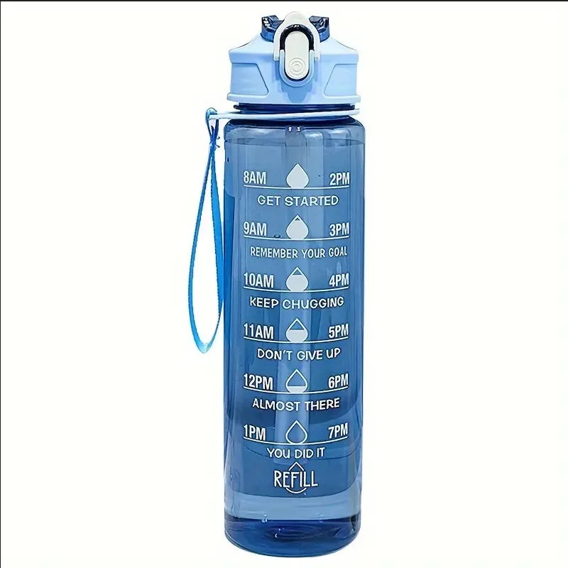 Botella de agua deportiva de gran capacidad de 800ml/27oz, taza de plástico a prueba de fugas con báscula de tiempo adecuada para viajes, deportes de Fitness