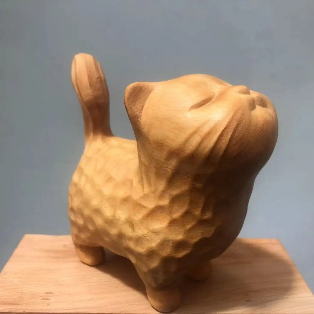 Estatua de gato de madera tallada a mano, modelo de gato, escultura de gato pequeño lindo, estatuilla de Animal creativa de dibujos animados, regalos para niños