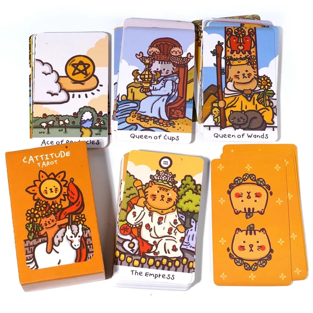 Baraja de Tarot Cattitude Tarot de gato con varios tipos de gatos, baraja de 78 cartas, baraja de juego de adivinación para fiesta