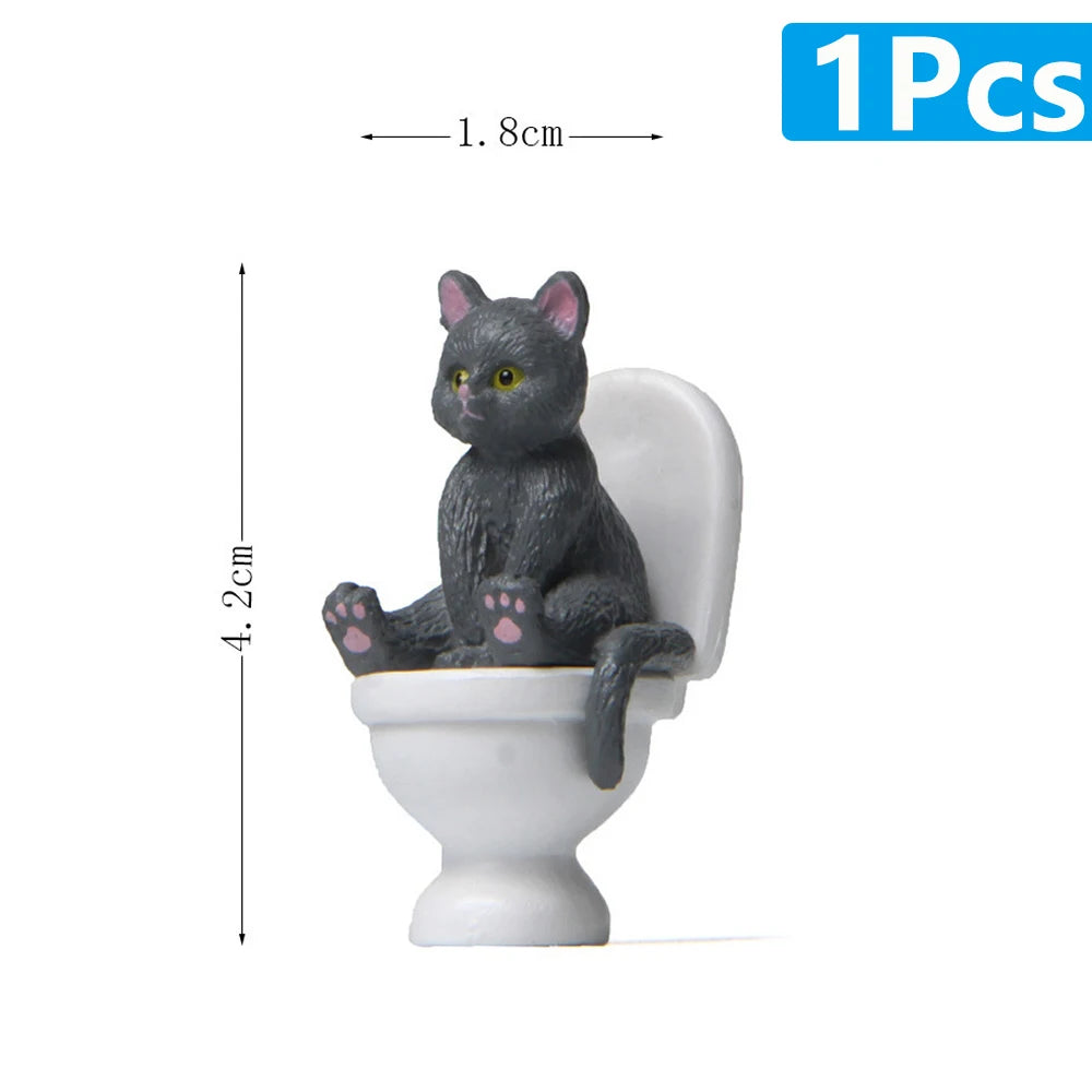 Figuras de gato sentado, adorno de gato para inodoro, muñeca de gato Kawaii, micropaisaje, Hada, jardín, miniatura para niños, juguete de gato, decoración del hogar