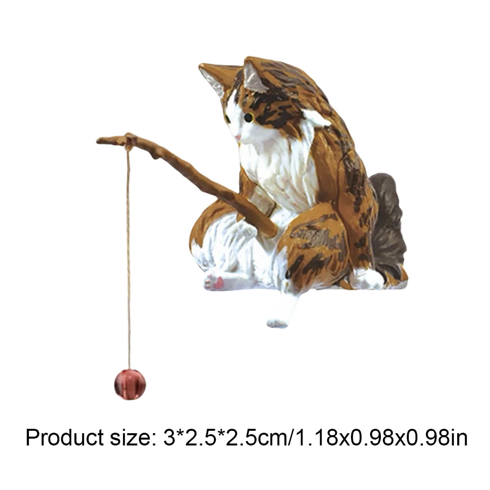 Estatuilla de pesca para gatos, escultura de gato sentado, adorno de resina, muebles decorativos para acuario, 1-5 piezas