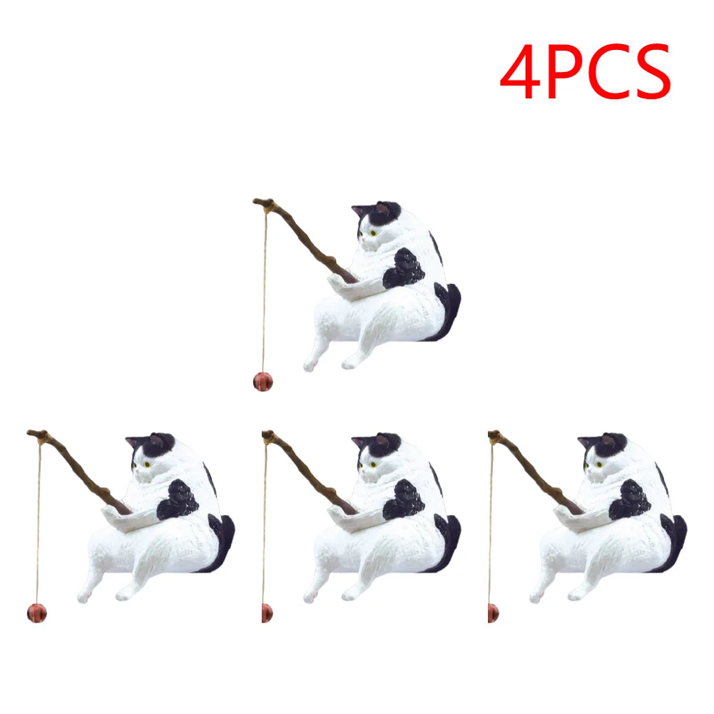 Estatuilla de pesca para gatos, escultura de gato sentado, adorno de resina, muebles decorativos para acuario, 1-5 piezas