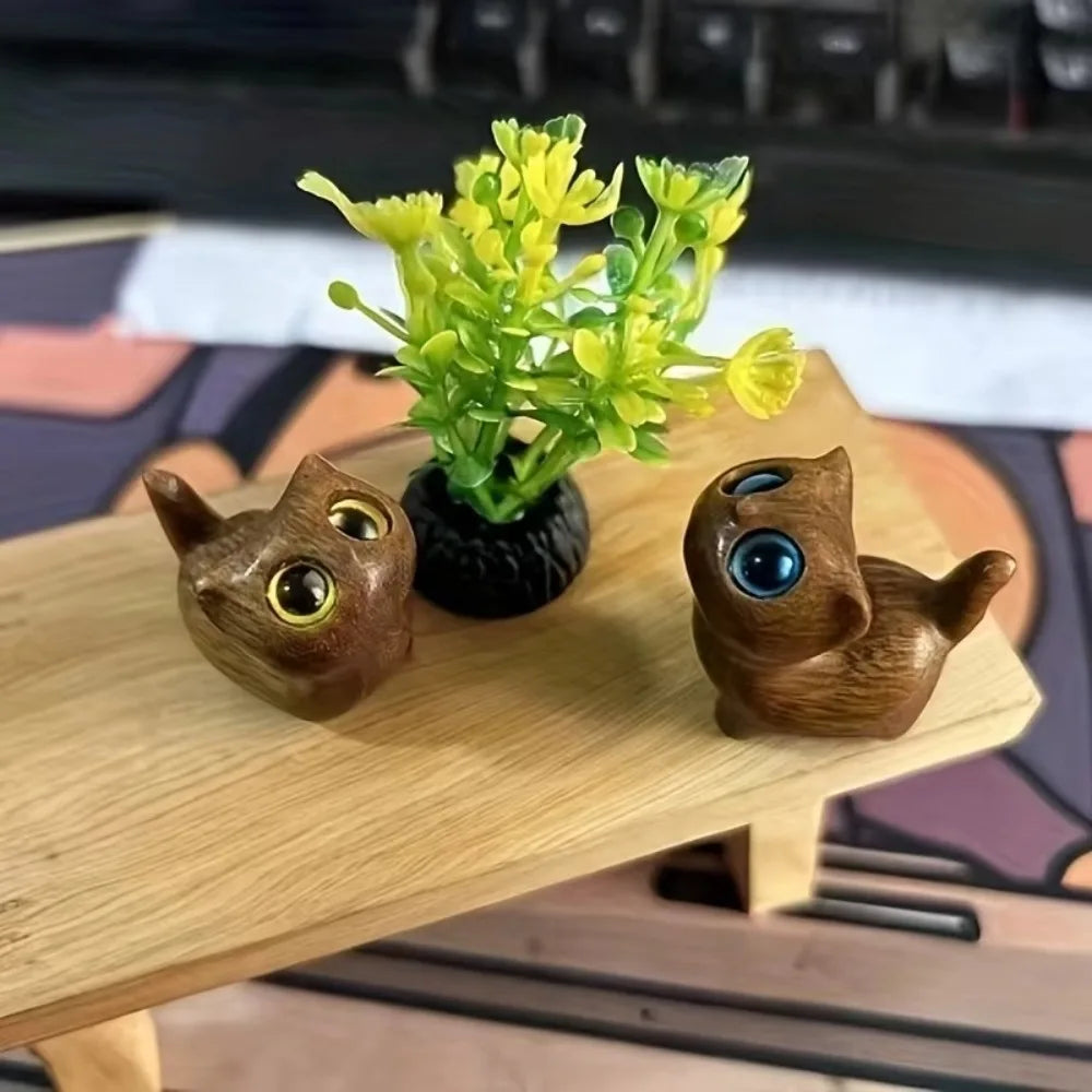 Estatuilla de gatito de madera con encanto, decoración de gato hecha a mano para el hogar, Idea de regalo perfecta, accesorios para gato
