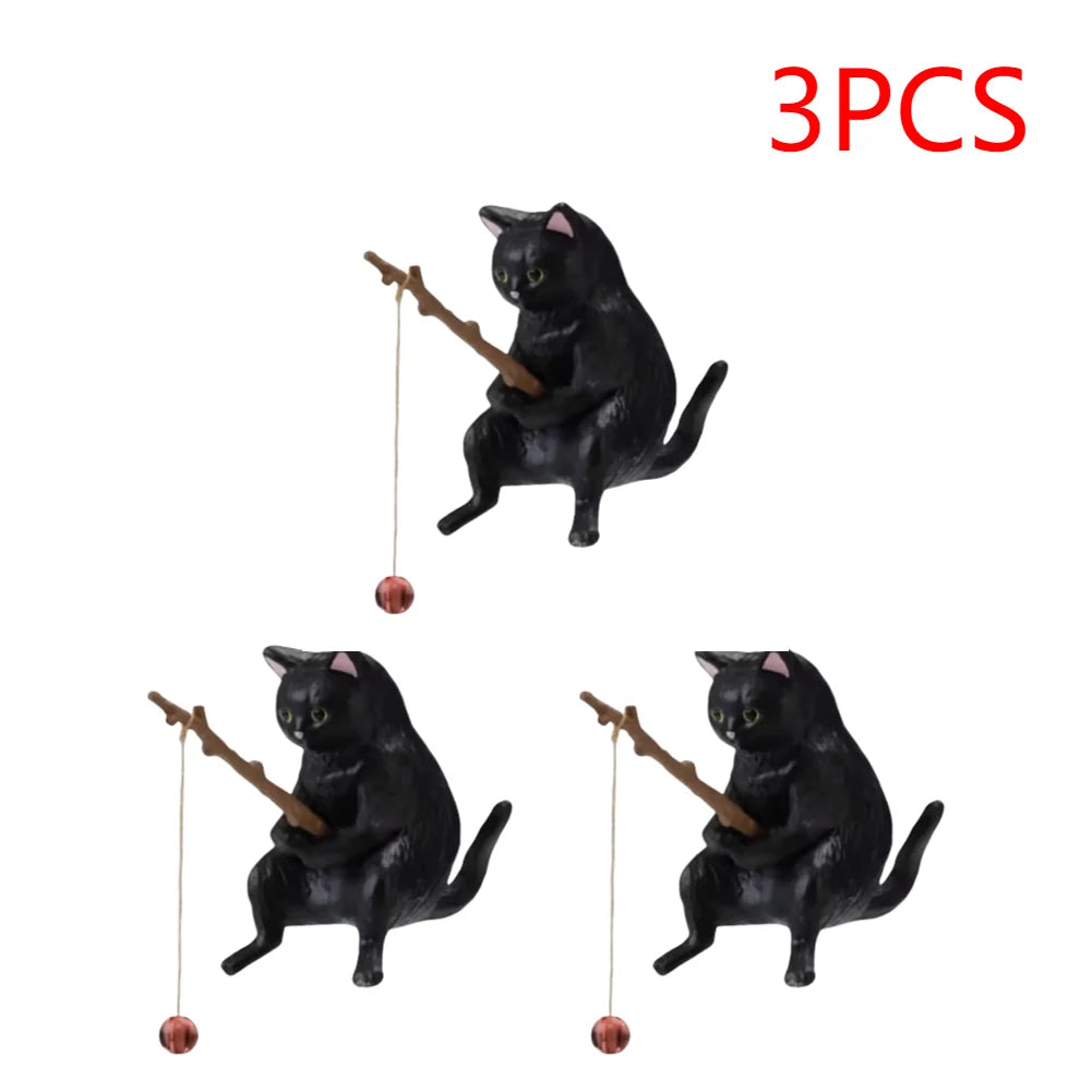 Estatuilla de pesca para gatos, escultura de gato sentado, adorno de resina, muebles decorativos para acuario, 1-5 piezas