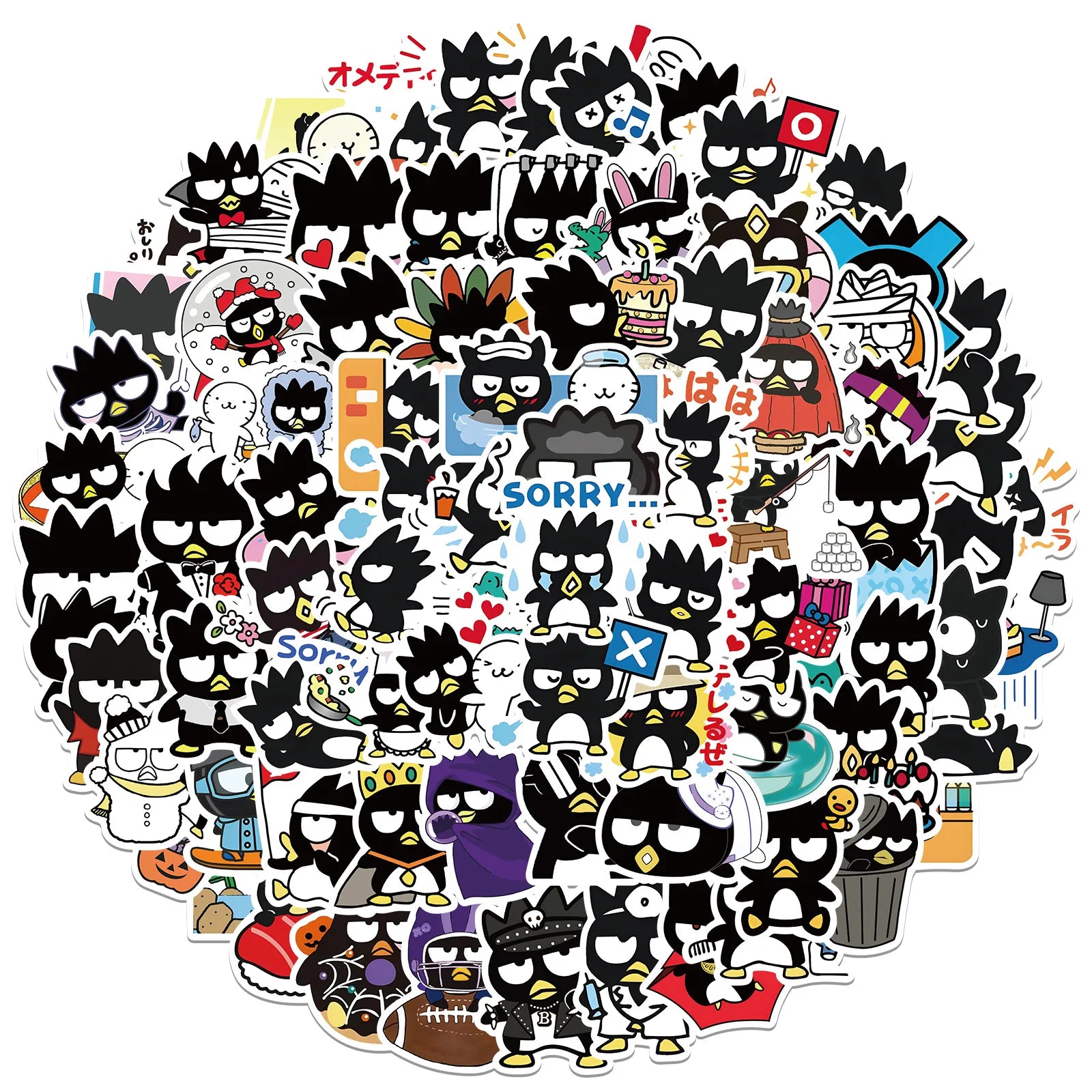 100 Uds. Pegatinas bonitas de pingüino Badtz-maru de dibujos animados Kawaii botella de agua portátil monopatín equipaje pegatinas impermeables
