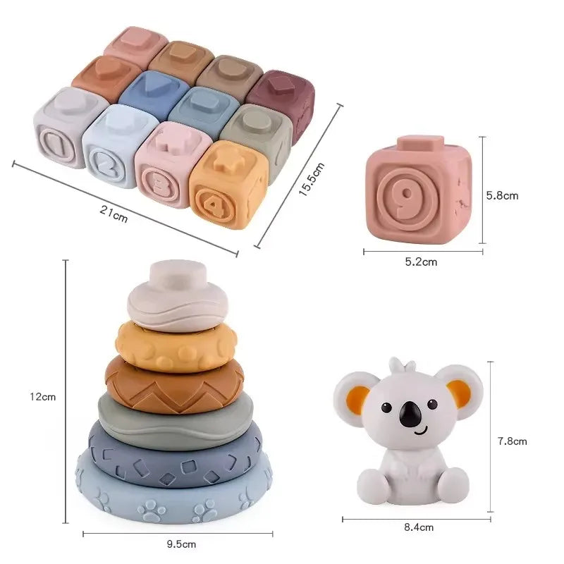 Bloques de construcción de silicona Montessori para bebé, juguetes de apilador y dentición de Koala, iluminación intelectual, rompecabezas 3D temprano