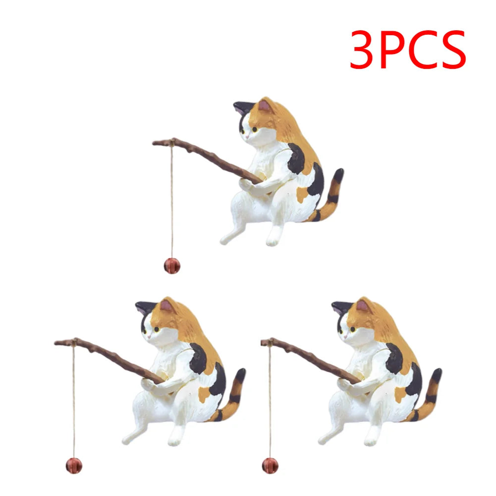 Estatuilla de pesca para gatos, escultura de gato sentado, adorno de resina, muebles decorativos para acuario, 1-5 piezas