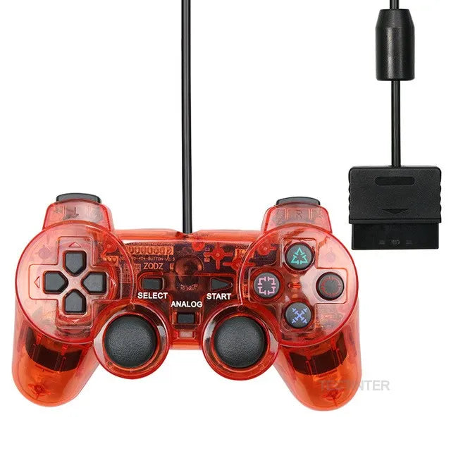 Controlador con cable de Color transparente para consola PS2/PS1, Joystick de vibración, Joypad para Sony Playstation2 mando