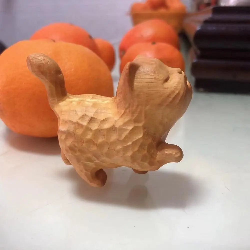 Estatua de gato de madera tallada a mano, modelo de gato, escultura de gato pequeño lindo, estatuilla de Animal creativa de dibujos animados, regalos para niños