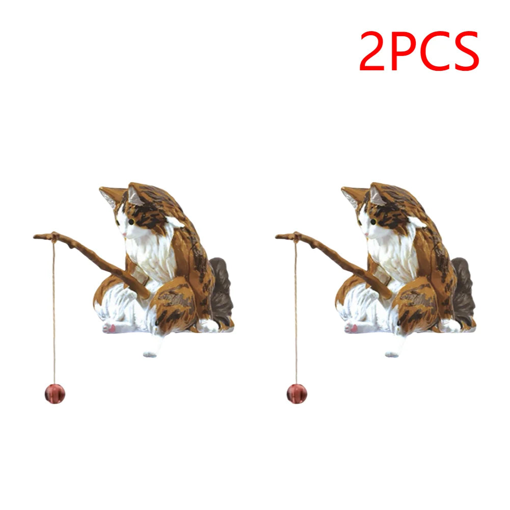 Estatuilla de pesca para gatos, escultura de gato sentado, adorno de resina, muebles decorativos para acuario, 1-5 piezas