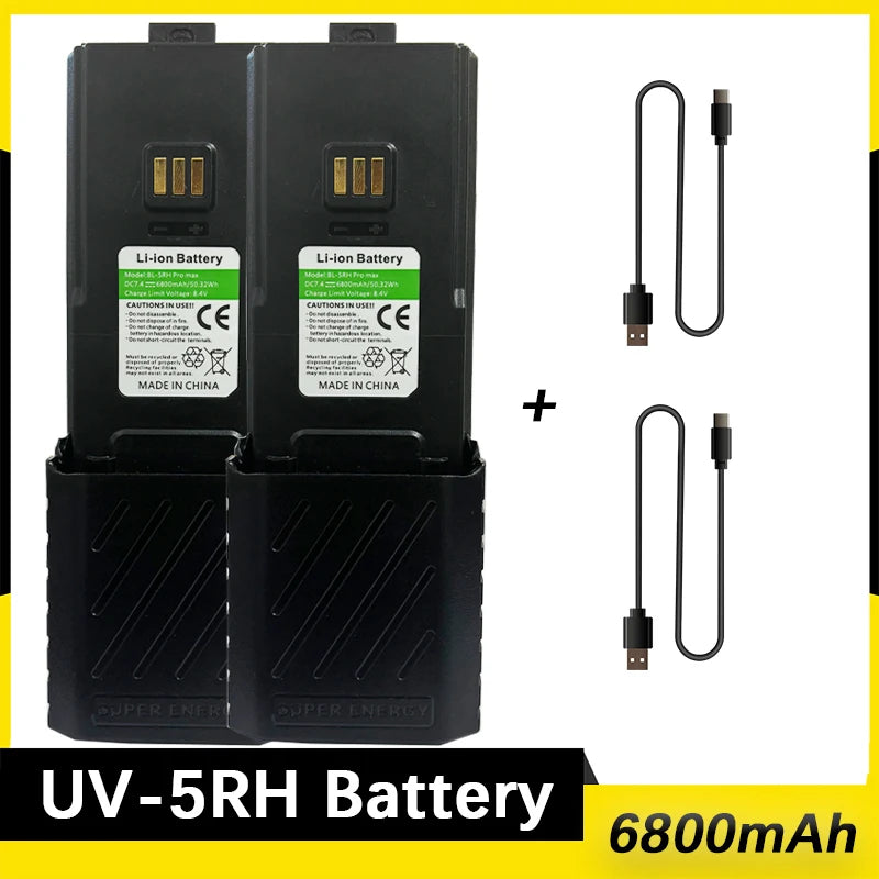 Baofeng UV-5RH Walklie Talkie batería 2500/3800/6800mah tipo C cargador USB UV-5G Plus UV-5RM GM-5RH AR-5RM baterías recargables