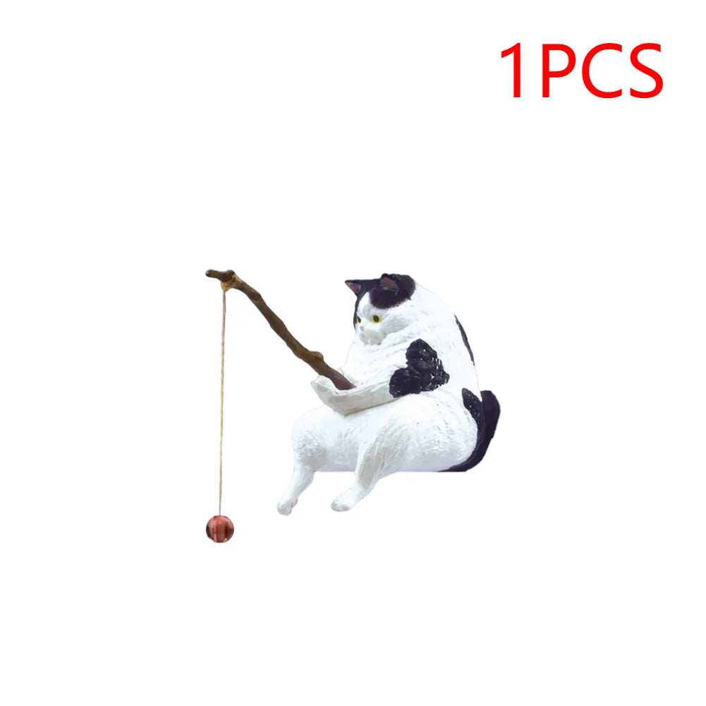 Estatuilla de pesca para gatos, escultura de gato sentado, adorno de resina, muebles decorativos para acuario, 1-5 piezas