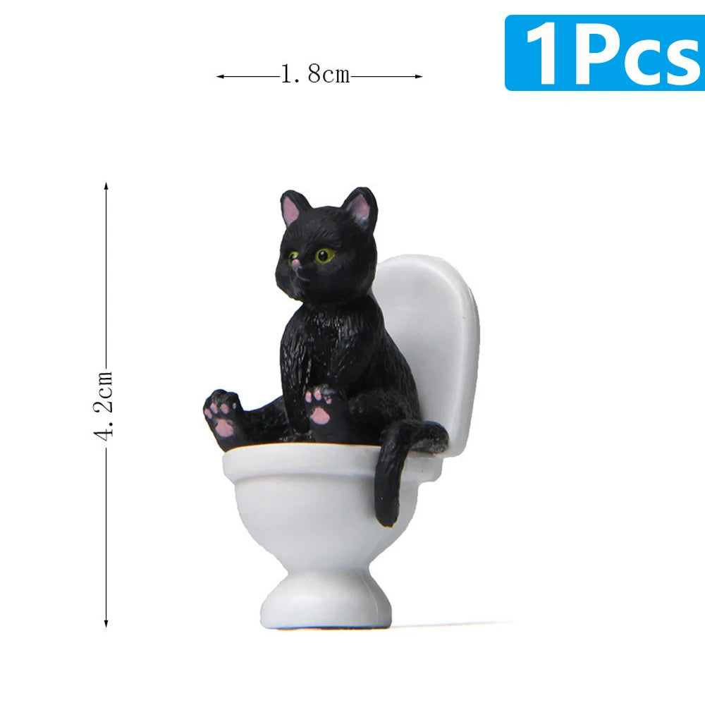 Figuras de gato sentado, adorno de gato para inodoro, muñeca de gato Kawaii, micropaisaje, Hada, jardín, miniatura para niños, juguete de gato, decoración del hogar