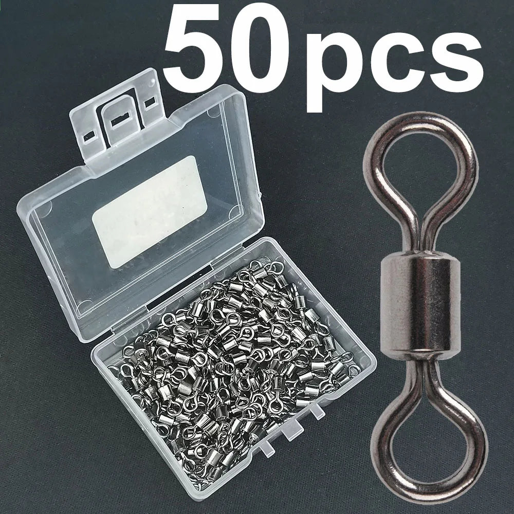 50 o 100 Uds. Rodamiento de barril de pesca giratorio con caja conector de señuelo de anillo sólido accesorios de aparejos de pesca de carpa herramienta para peces