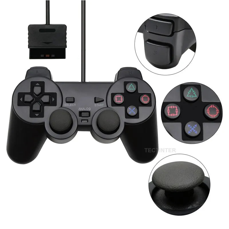 Controlador con cable de Color transparente para consola PS2/PS1, Joystick de vibración, Joypad para Sony Playstation2 mando