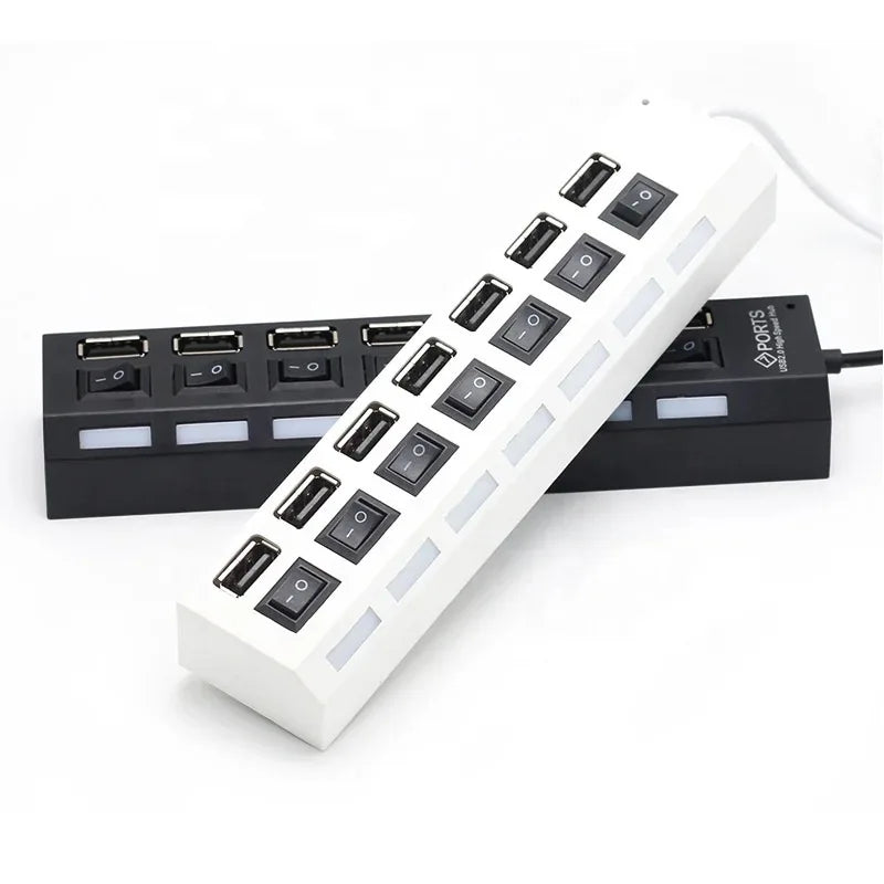 Adaptador de corriente Multi USB Hub con 7 puertos, expansor múltiple con interruptor de encendido y APAGADO para PC, portátil, MacBook, accesorios