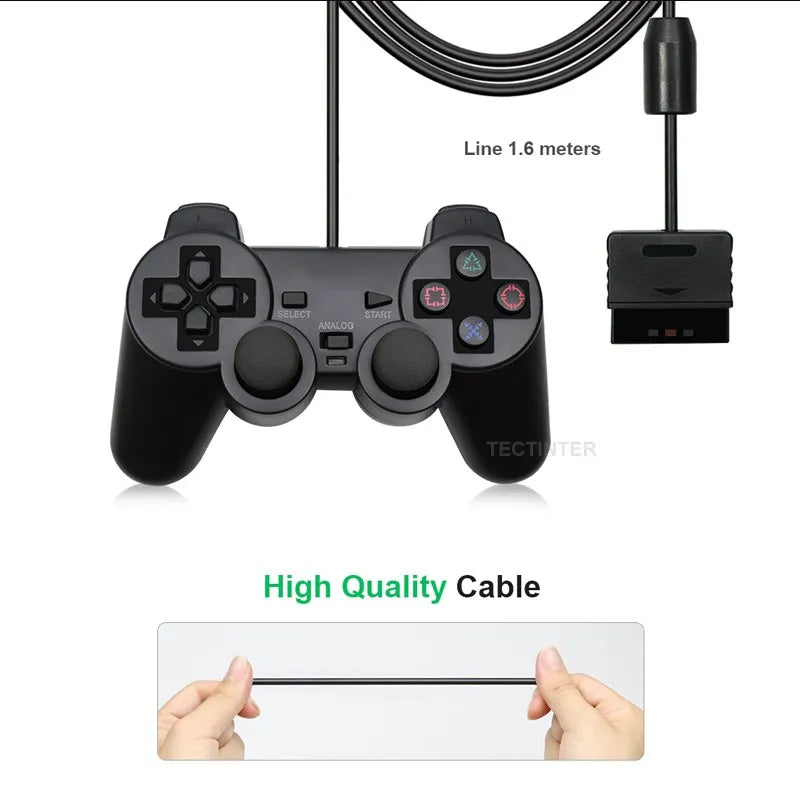 Controlador con cable de Color transparente para consola PS2/PS1, Joystick de vibración, Joypad para Sony Playstation2 mando