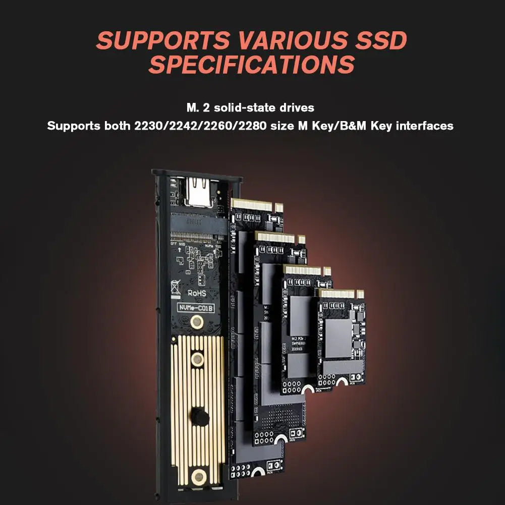 Caja SSD M2 de protocolo dual, adaptador de carcasa SSD SATA M.2 NVMe, 10Gbps, USB 3,1 tipo C, carcasa externa compatible con teclas M y B & M