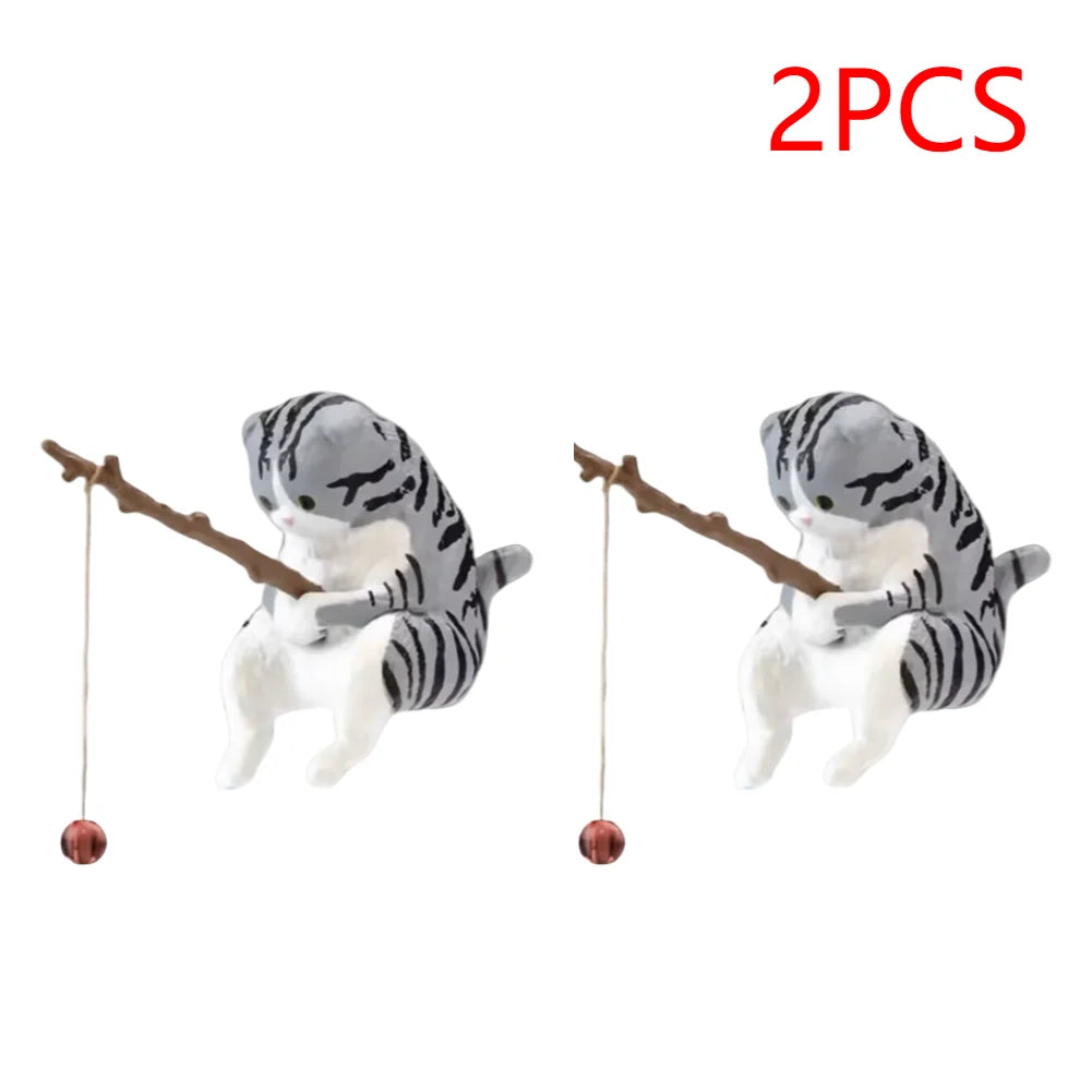 Estatuilla de pesca para gatos, escultura de gato sentado, adorno de resina, muebles decorativos para acuario, 1-5 piezas