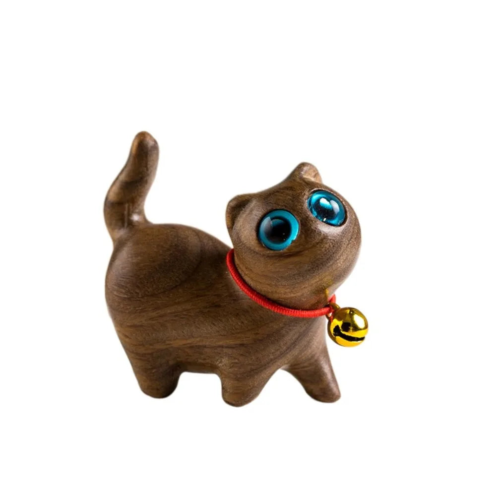 Estatua de gato de madera tallada a mano, modelo de gato, escultura de gato pequeño lindo, estatuilla de Animal creativa de dibujos animados, regalos para niños