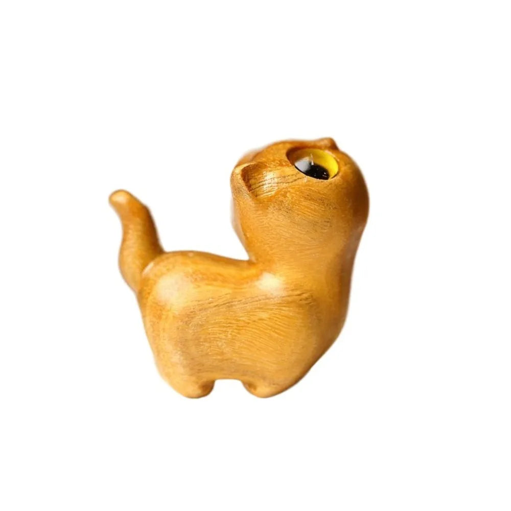Estatua de gato de madera tallada a mano, modelo de gato, escultura de gato pequeño lindo, estatuilla de Animal creativa de dibujos animados, regalos para niños