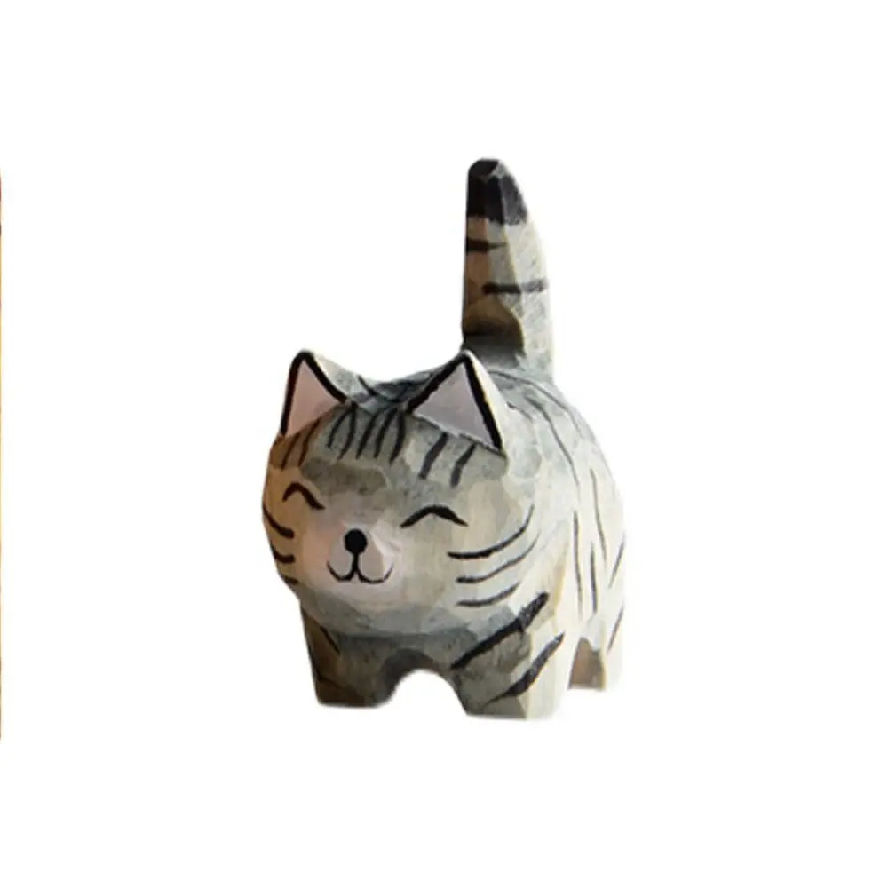 Estatua de gato de madera tallada a mano, modelo de gato, escultura de gato pequeño lindo, estatuilla de Animal creativa de dibujos animados, regalos para niños