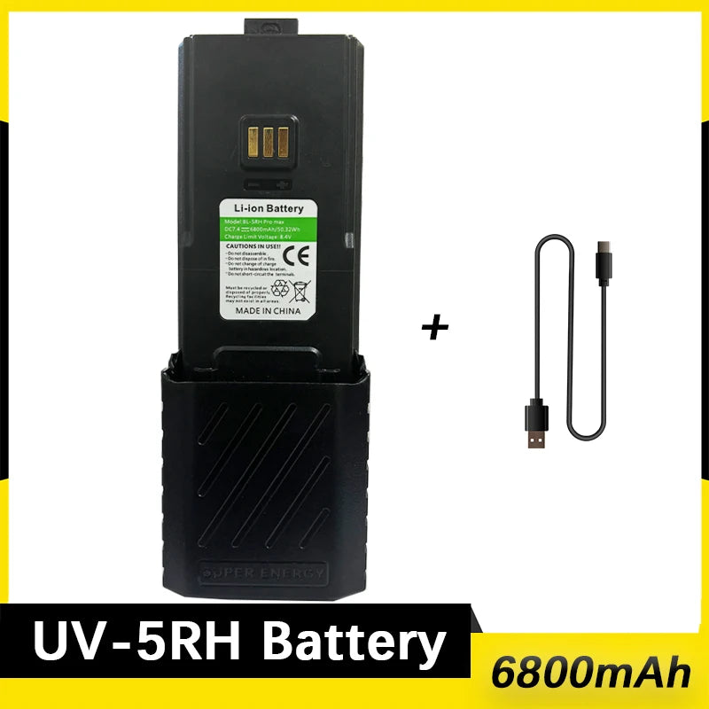Baofeng UV-5RH Walklie Talkie batería 2500/3800/6800mah tipo C cargador USB UV-5G Plus UV-5RM GM-5RH AR-5RM baterías recargables