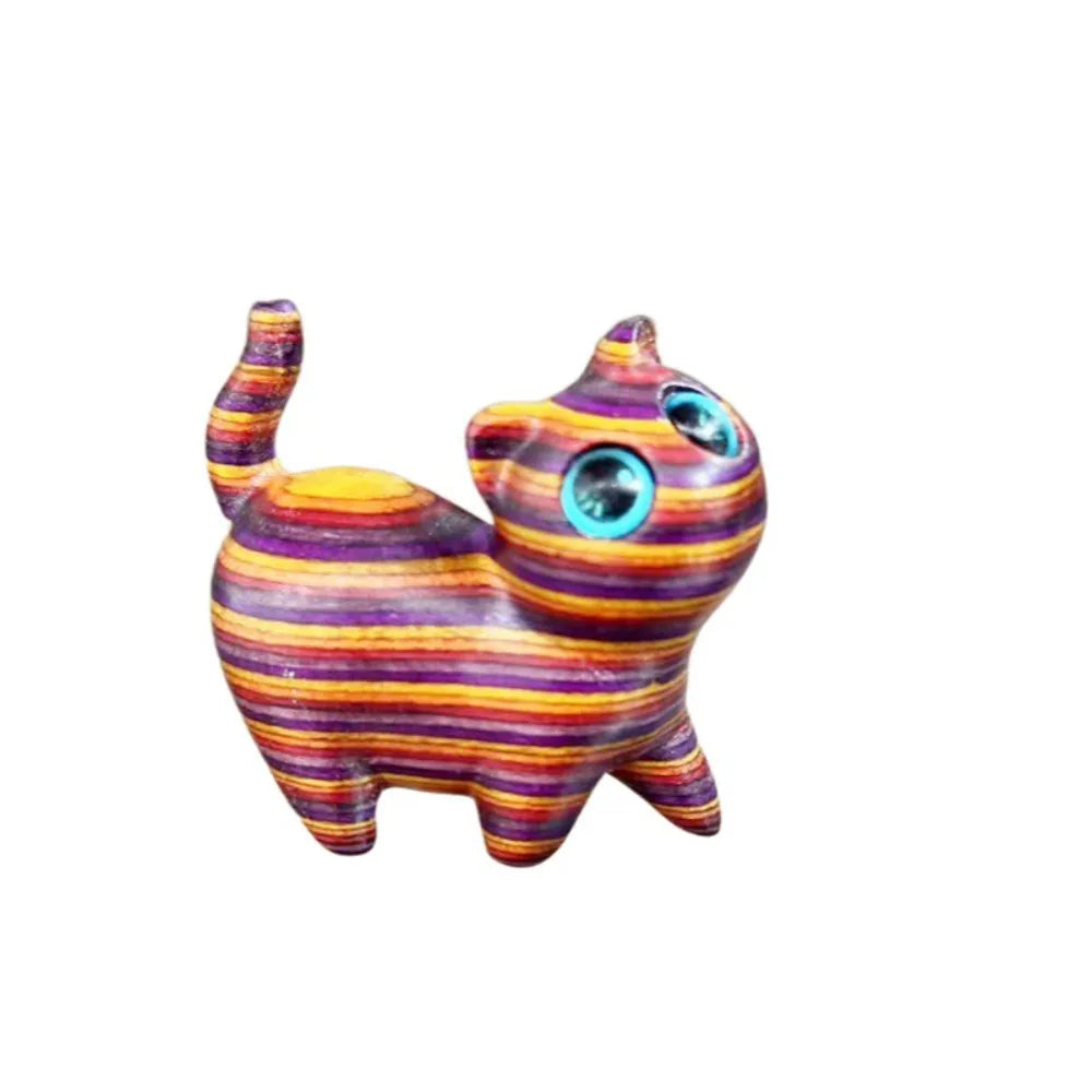 Estatua de gato de madera tallada a mano, modelo de gato, escultura de gato pequeño lindo, estatuilla de Animal creativa de dibujos animados, regalos para niños