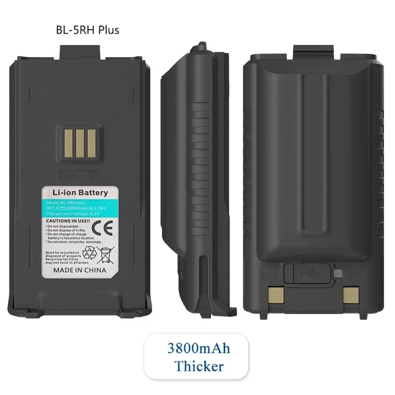 Baofeng UV-5RH Walklie Talkie batería 2500/3800/6800mah tipo C cargador USB UV-5G Plus UV-5RM GM-5RH AR-5RM baterías recargables