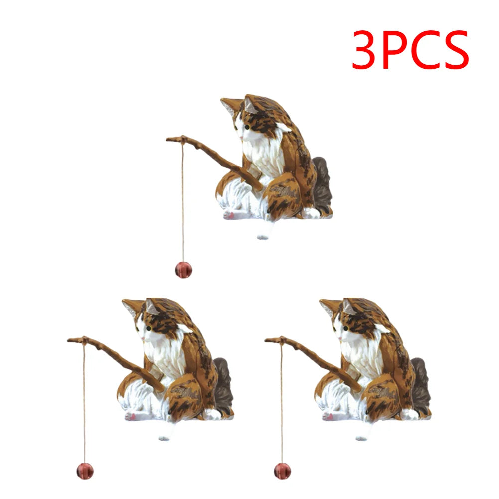 Estatuilla de pesca para gatos, escultura de gato sentado, adorno de resina, muebles decorativos para acuario, 1-5 piezas