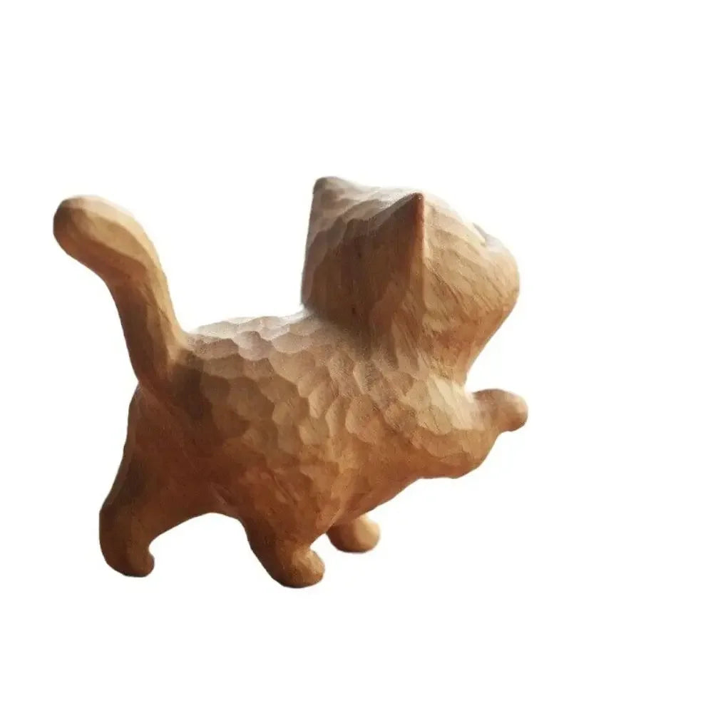 Estatua de gato de madera tallada a mano, modelo de gato, escultura de gato pequeño lindo, estatuilla de Animal creativa de dibujos animados, regalos para niños