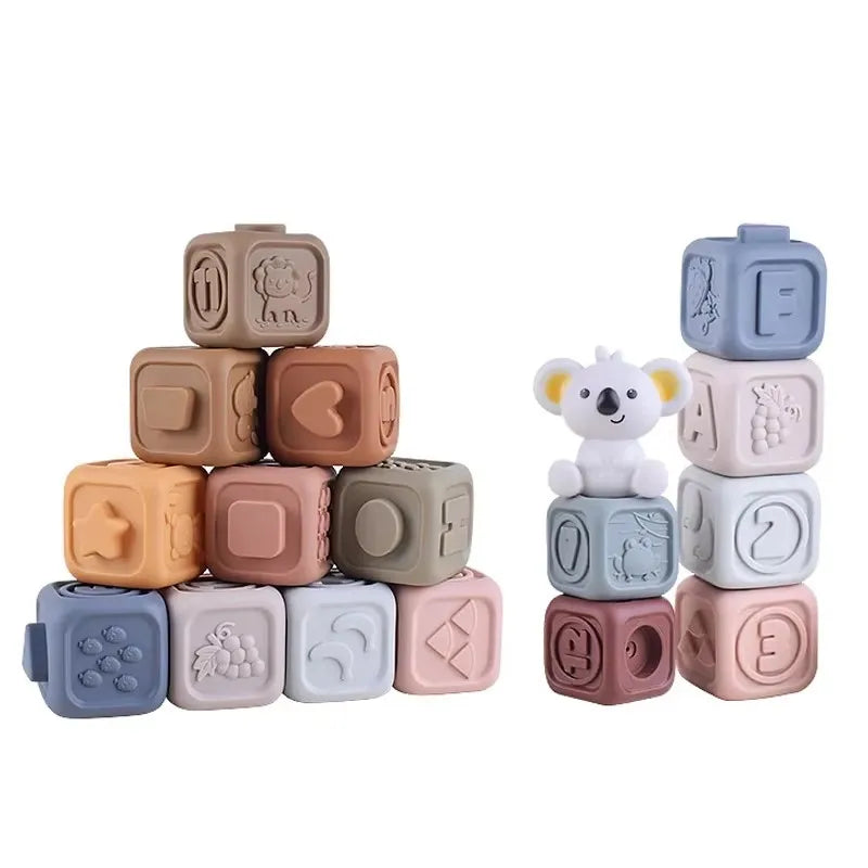 Bloques de construcción de silicona Montessori para bebé, juguetes de apilador y dentición de Koala, iluminación intelectual, rompecabezas 3D temprano