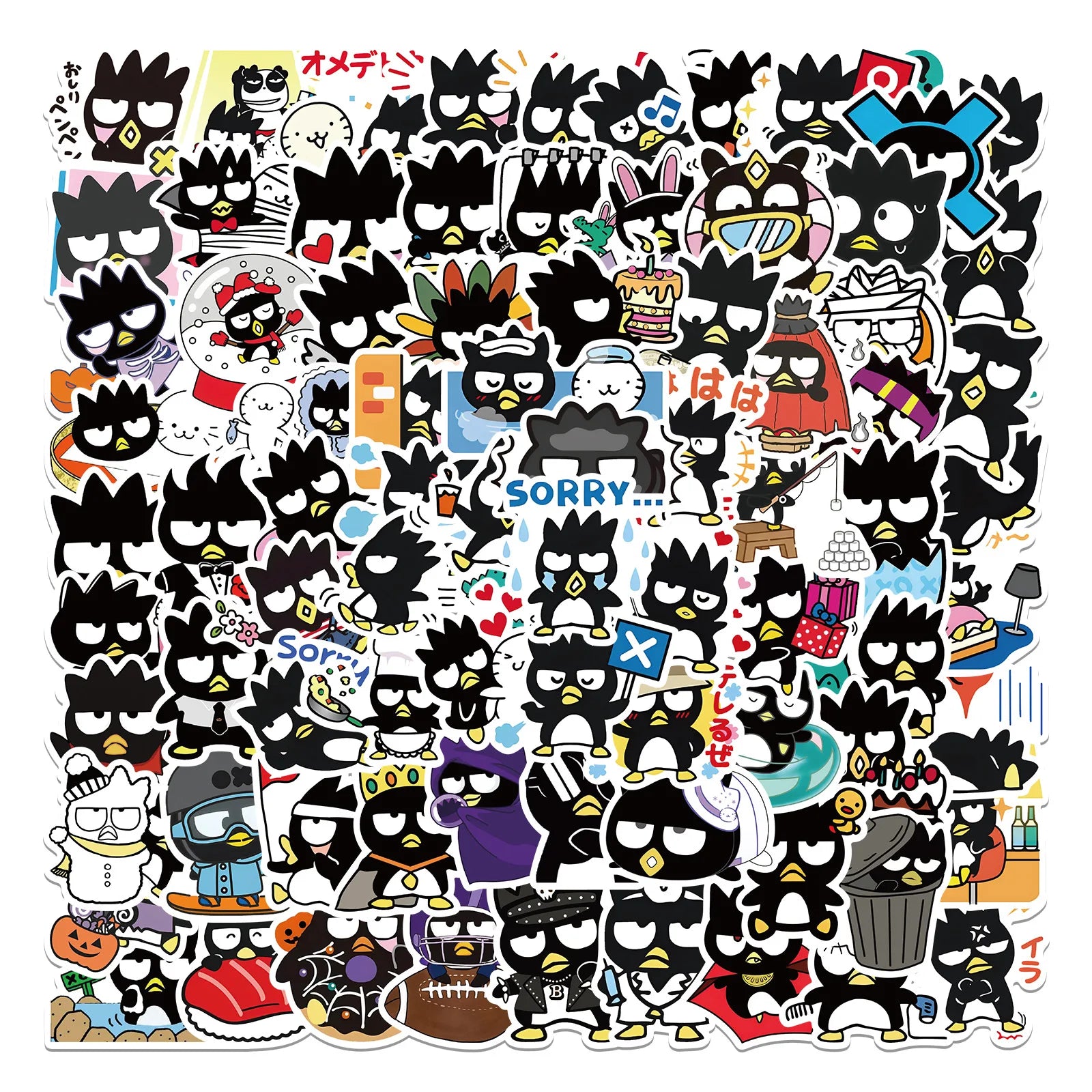 100 Uds. Pegatinas bonitas de pingüino Badtz-maru de dibujos animados Kawaii botella de agua portátil monopatín equipaje pegatinas impermeables