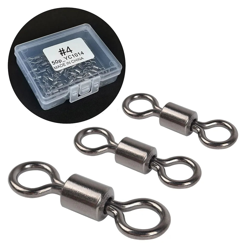 50 o 100 Uds. Rodamiento de barril de pesca giratorio con caja conector de señuelo de anillo sólido accesorios de aparejos de pesca de carpa herramienta para peces