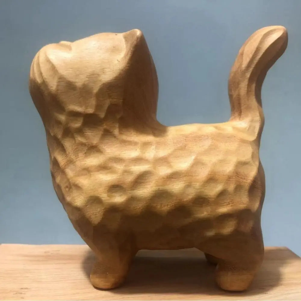 Estatua de gato de madera tallada a mano, modelo de gato, escultura de gato pequeño lindo, estatuilla de Animal creativa de dibujos animados, regalos para niños