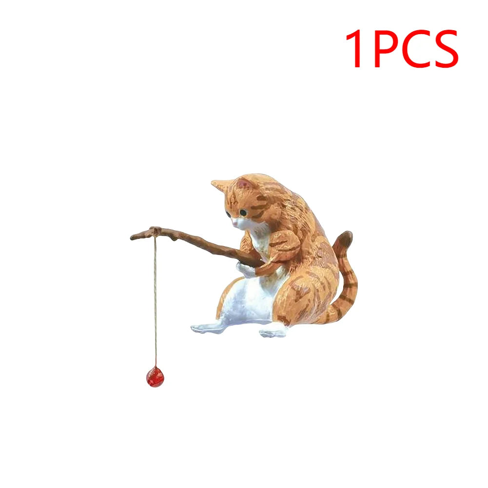 Estatuilla de pesca para gatos, escultura de gato sentado, adorno de resina, muebles decorativos para acuario, 1-5 piezas