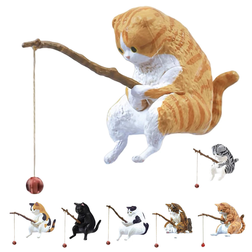 Estatuilla de pesca para gatos, escultura de gato sentado, adorno de resina, muebles decorativos para acuario, 1-5 piezas