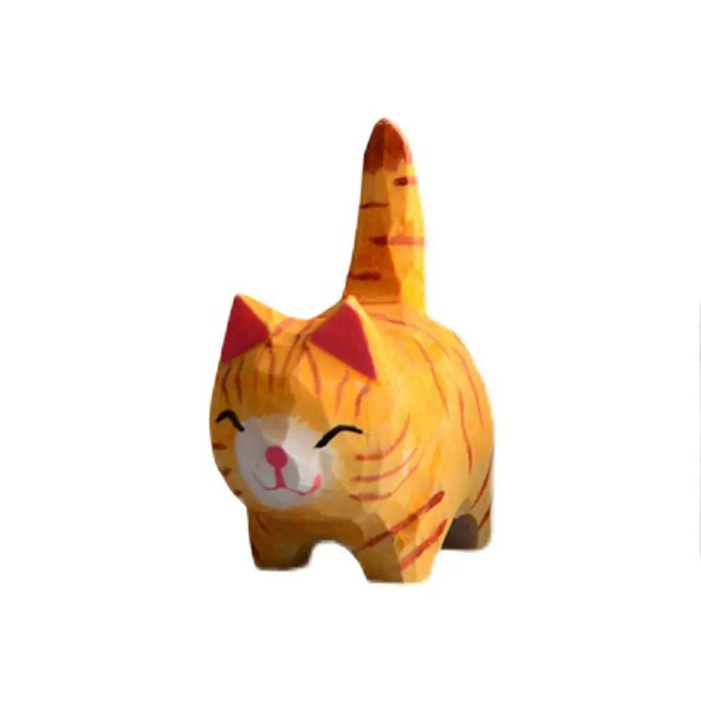 Estatua de gato de madera tallada a mano, modelo de gato, escultura de gato pequeño lindo, estatuilla de Animal creativa de dibujos animados, regalos para niños