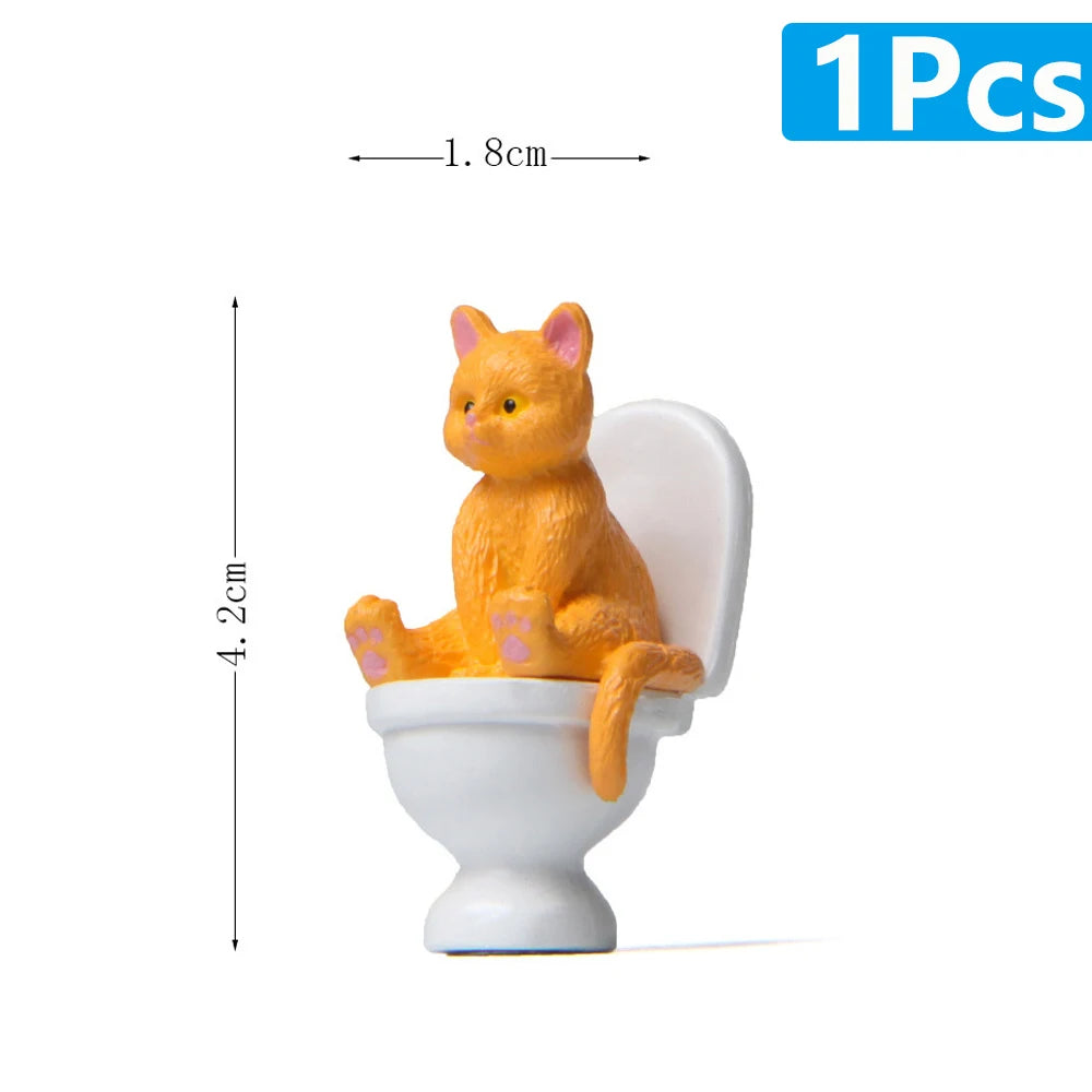 Figuras de gato sentado, adorno de gato para inodoro, muñeca de gato Kawaii, micropaisaje, Hada, jardín, miniatura para niños, juguete de gato, decoración del hogar