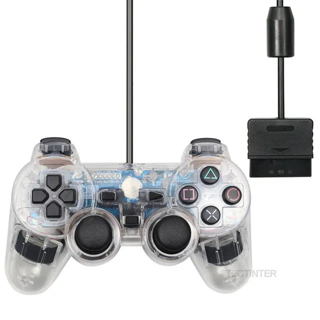 Controlador con cable de Color transparente para consola PS2/PS1, Joystick de vibración, Joypad para Sony Playstation2 mando