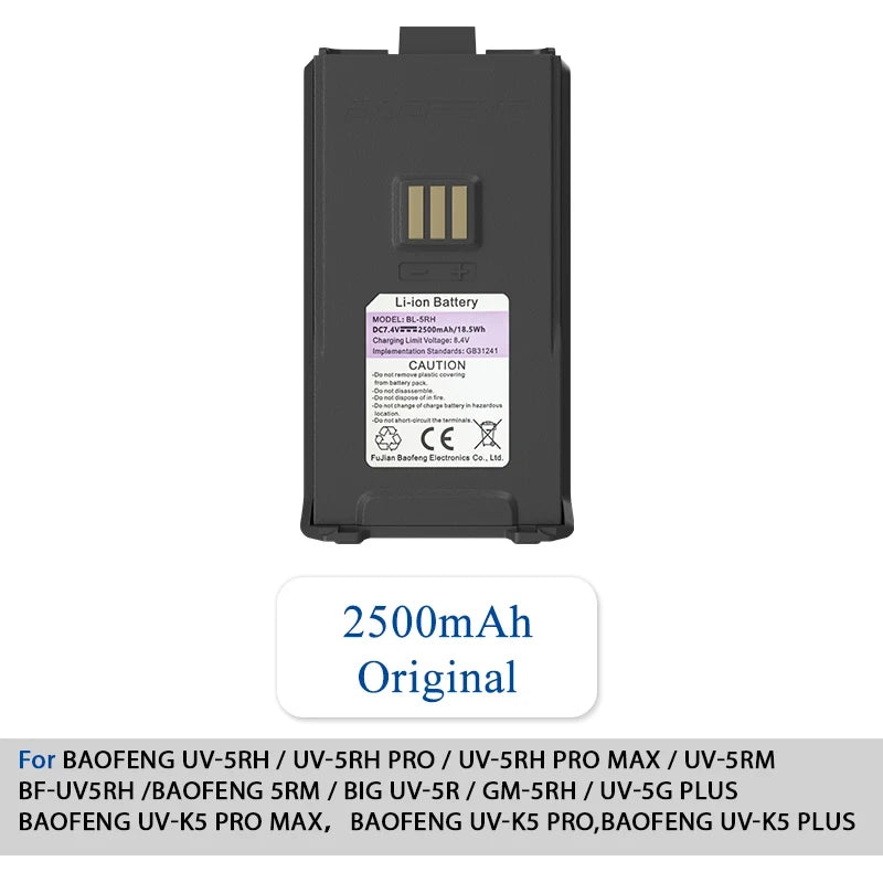 Baofeng UV-5RH Walklie Talkie batería 2500/3800/6800mah tipo C cargador USB UV-5G Plus UV-5RM GM-5RH AR-5RM baterías recargables